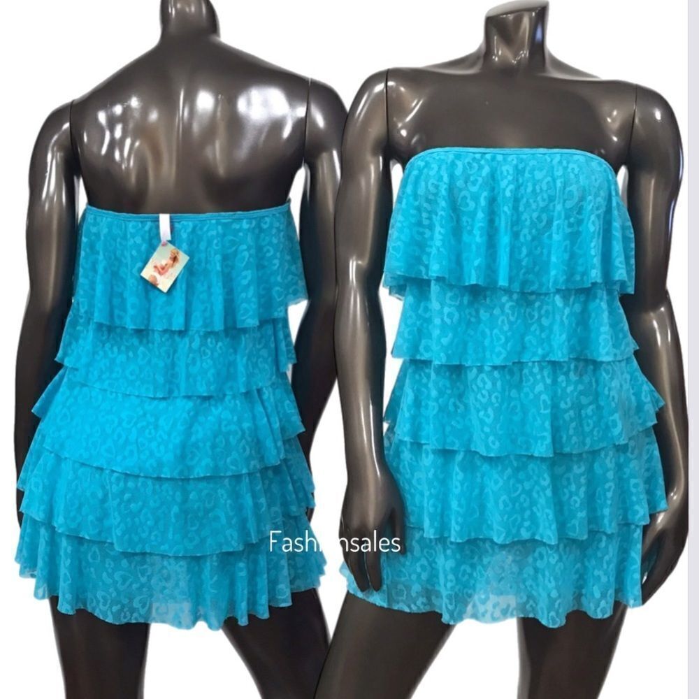 Victoria’s Secret Swim Rufle bikini beach cover up mini dress swimwear Blue L
